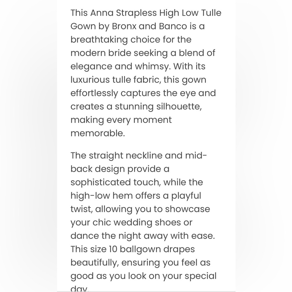 EUC Bronx and Banco Anna Tulle High-Low Strapless Gown - Picture 8 of 9